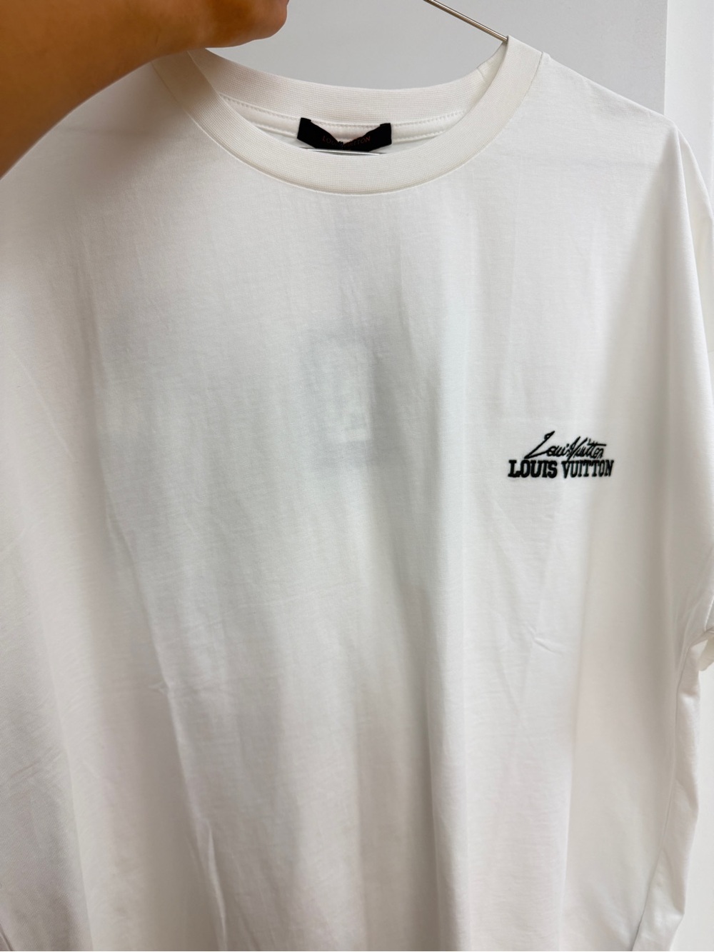 Louis Vuitton White Short Sleeve Logo Tee with Black Embroidery